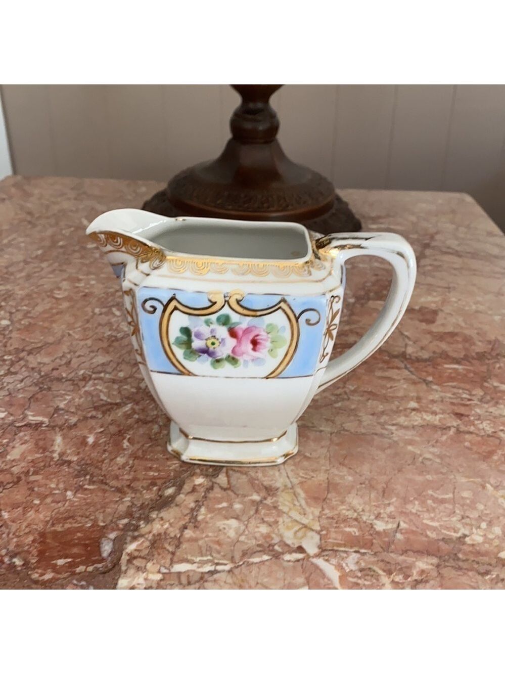 Antique Nippon Creamer 1911–1921 | Hand-Painted Roses, Gold Trim, Rare Square